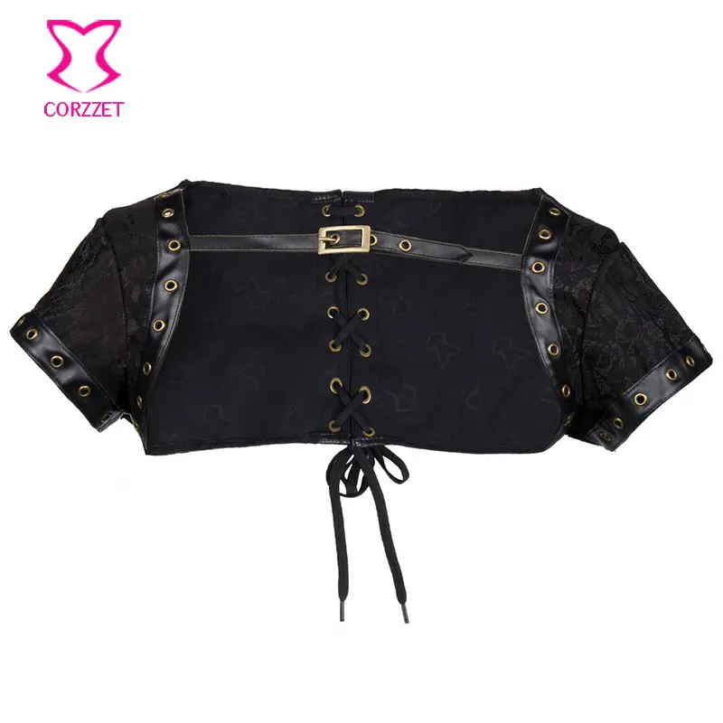 

Women Vintage Black Brocade&Faux Leather Gothic Short Sleeve Steampunk Jacket Shrug Bolero Corset&Bustiers Accessories Plus Size