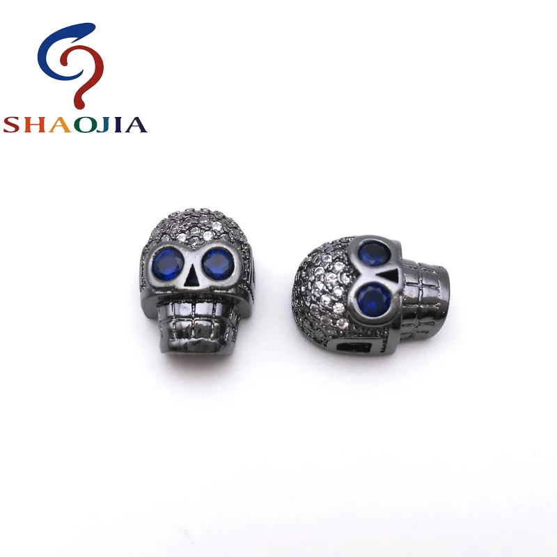 

SHAOJIA Jewelry Accessories Charm Zircon Blue Skeleton Eye Beads For DIY Bracelets & Necklaces Micro Pave Crafts Skull Beads