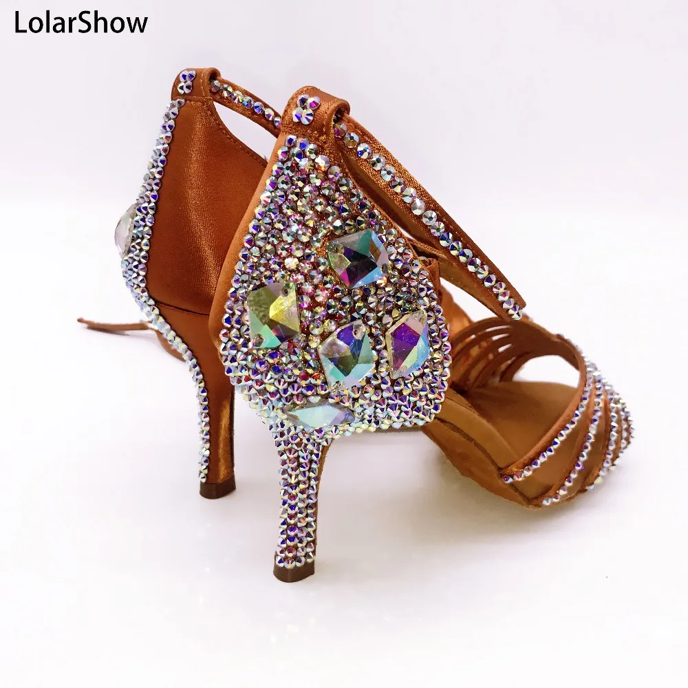 Tanie Kobiety Ballroom Latin Dance Shoes Rhinestone Salsa Tango Social dla pań obcasy 3.5 4.5 5.5 7.5 8.5cm dziewczęcy zawód taniec