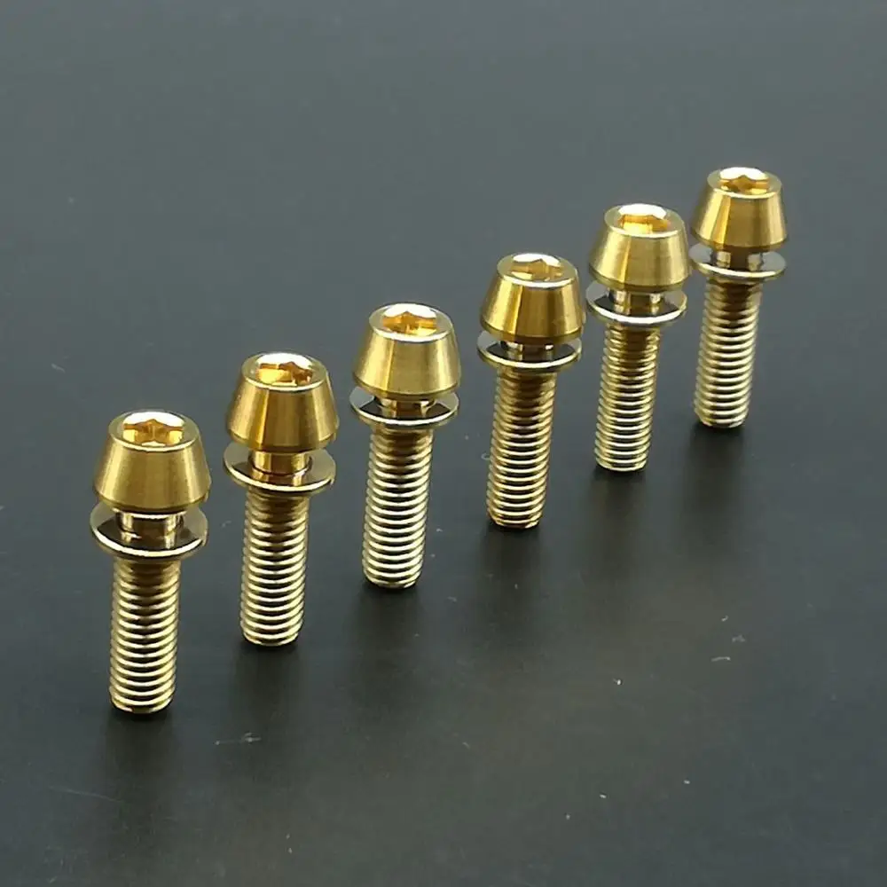 6 шт. титановые Ti M5x18mm шестигранные конические болты с шайбой винт для руля велосипеда - Цвет: Golden