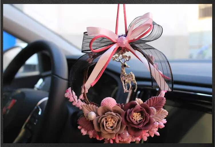 Счастливый олень Шарм автомобиль кулон Роза цветок зеркало заднего вида висячие украшения автомобиля авто отделка интерьера Weding подарки