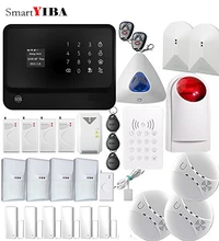 SmartYIBA G90B Além de APP RFID Teclado de Controle de Alarme GSM GPRS WI-FI Quebra De Vidros Choque Sensor De Vazamento De Água Azul do Flash Siren alarme