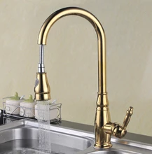 Free shipping Water Saver Filter Swivel Robinet Para Torneira Gold Kitchen Faucet With Pull Out Spray Sink Mixer Taps KF092