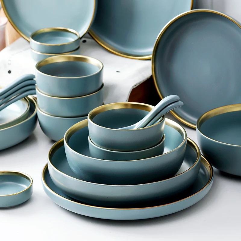 

Oneisall European Style Plate Ceramic Dish Dinner Dinnerware Set Sauce Rice Bowl Soup Noodles Plate Steak Western Food Tableware