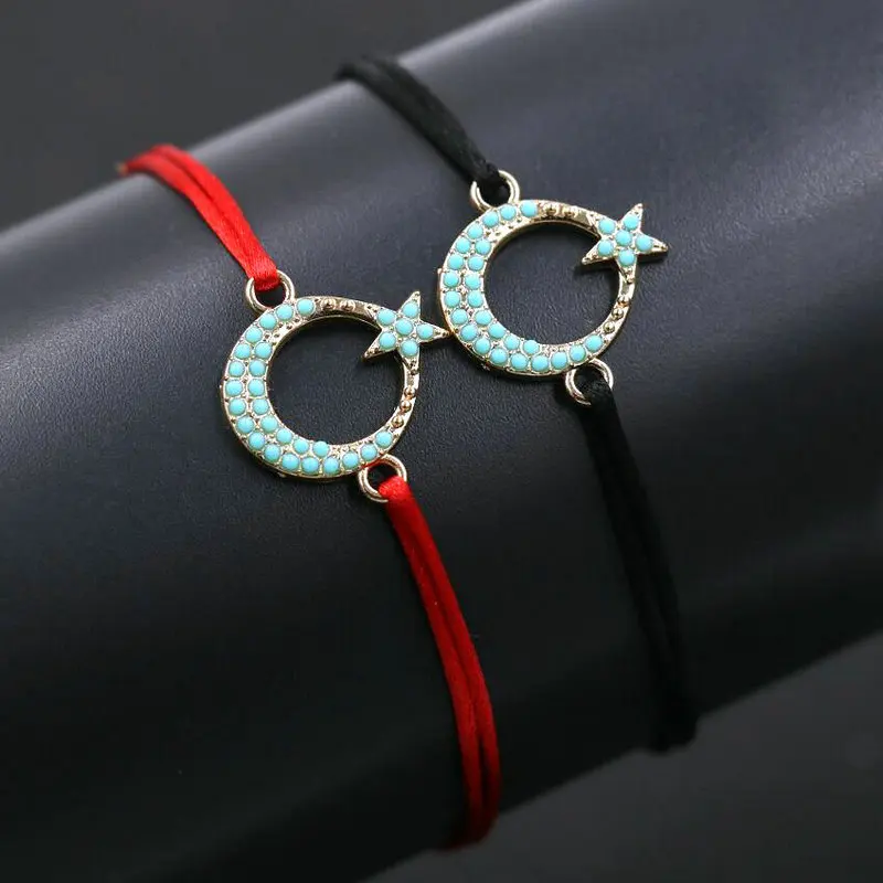 

BPPCCR 2pcs/set Lucky Cute Moon & Star Men Women Bracelet Red Rope Thread String Friendship Wish Bracelets For Couples Lover