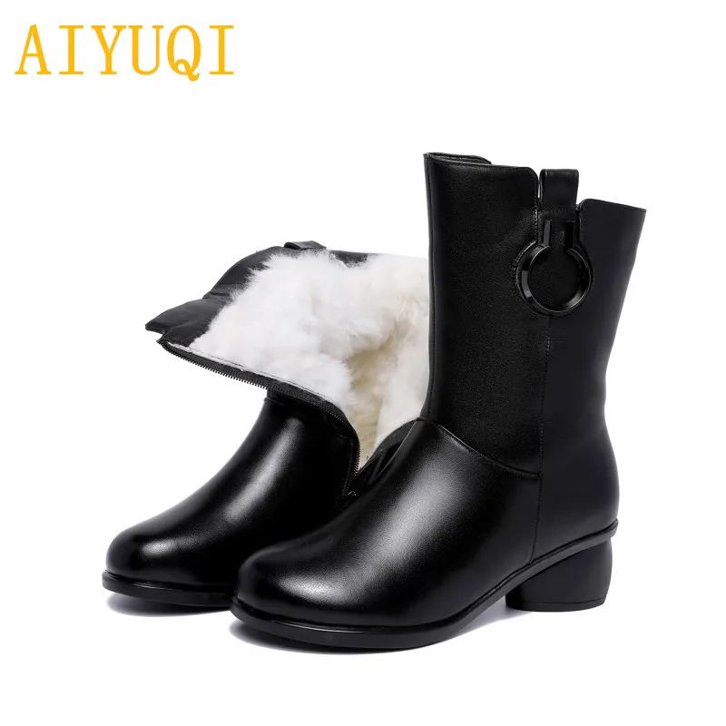 

AIYUQI 2019 new genuine leather female winter boots, warm wool lining big size 41 42 female motorcycle boots, luxury women shoes