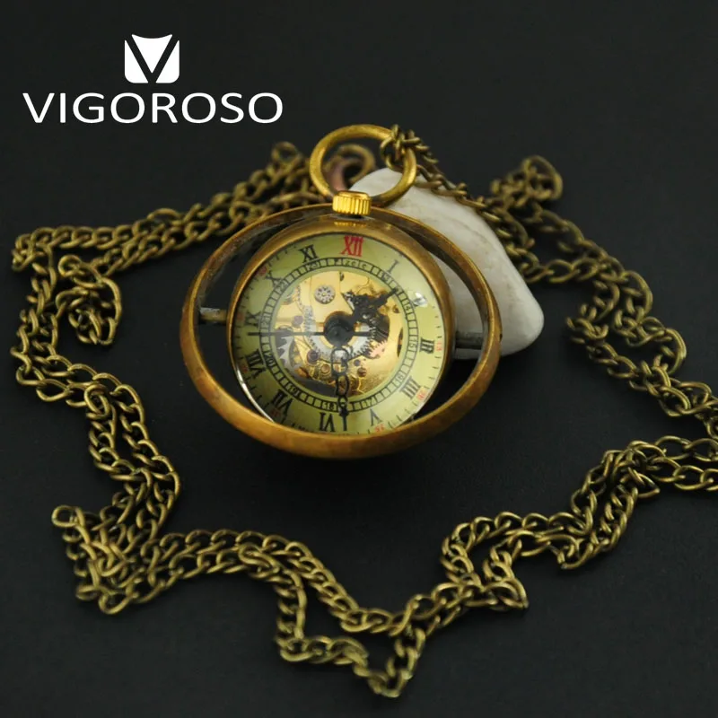 독특한 볼 유리 빈티지 기계식 주머니 시계 Steampunk 레트로 여성 숙녀 목걸이 펜던트 시계 선물