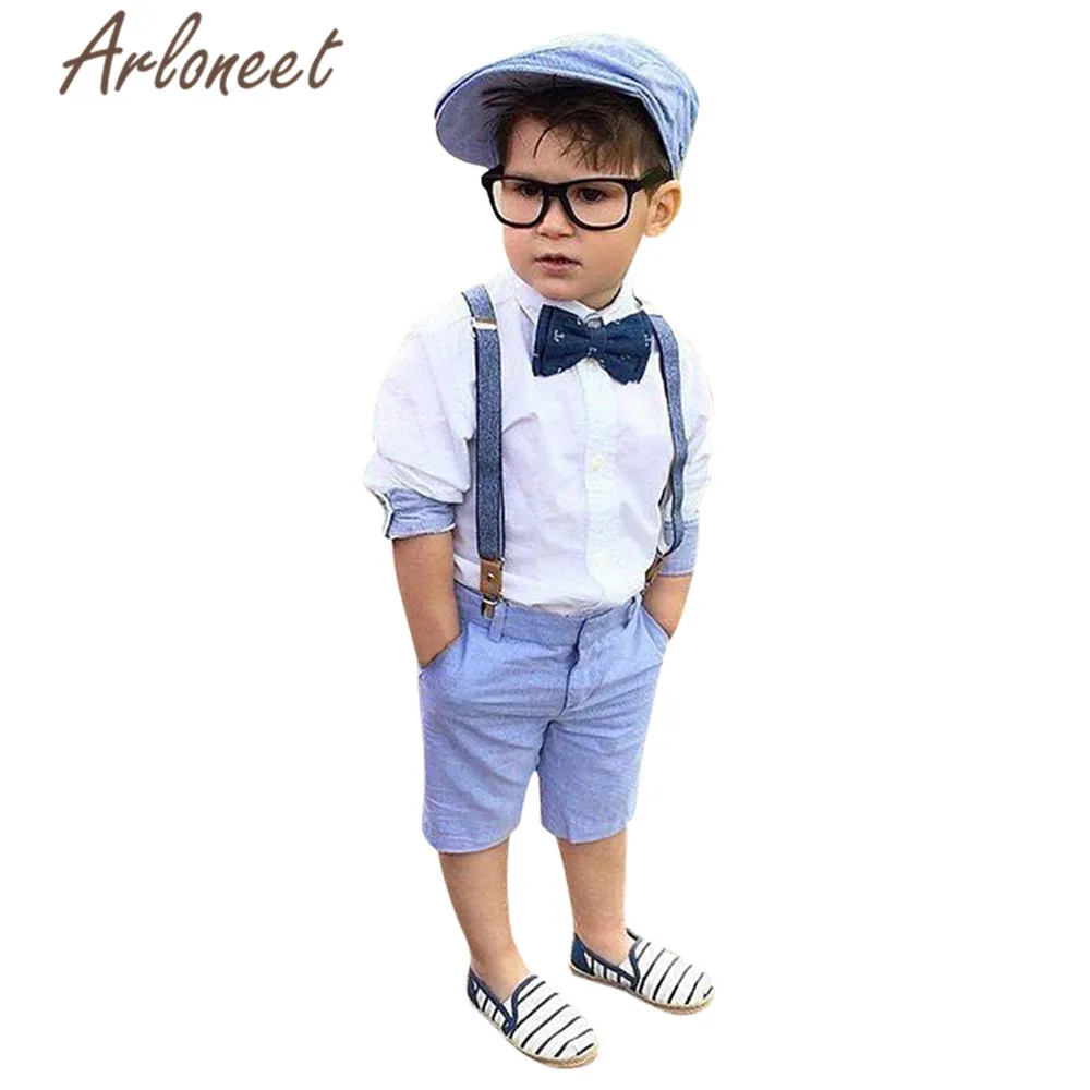 

ARLONEET Clothes newborn baby boy Bow shirt White Top Bib pants high quality 2pcs toddler gentleman baby boy 2019 summer Outfit