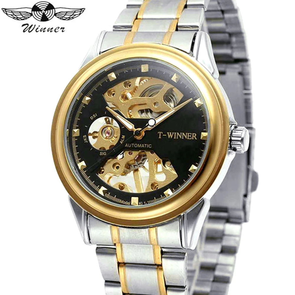 

WINNER Classic Mechanical Hand Wind Mens Watch Luxury Skeleton Dial Stainless Steel Business Clock
