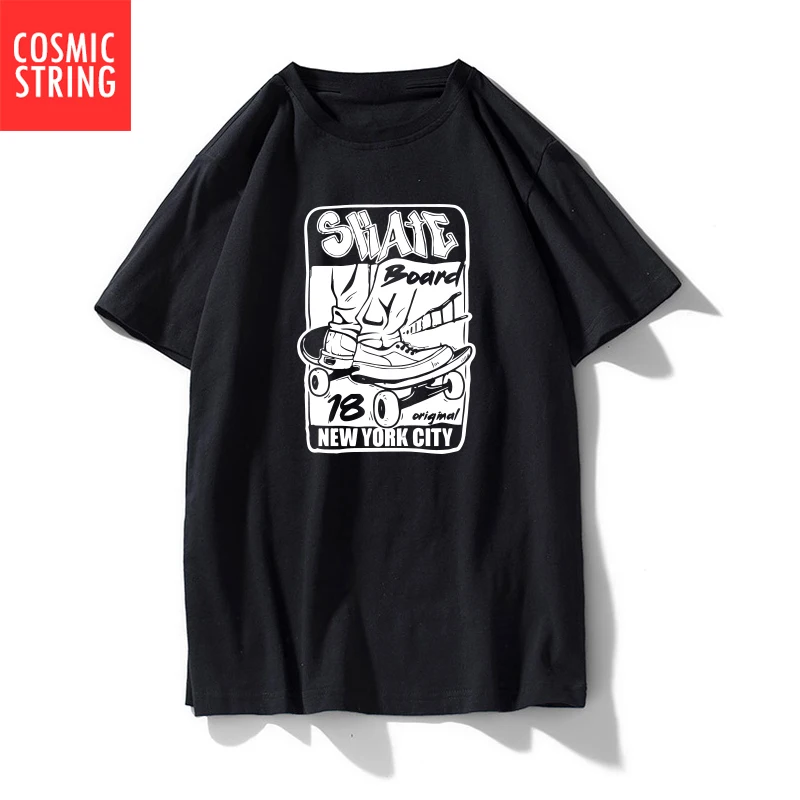 

COSMIC STRING top quality 100% cotton soft fabric men T shrit casual short sleeve skate men tshirt cool loose t-shirt tees