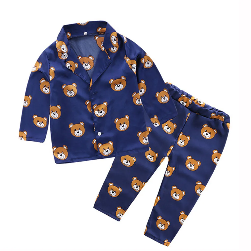

Autumn Sleepwear Toddler Kids 2PCS Outfits Boys Baby Long Sleeve Cartoon Bear Print Pajamas Set Children's Cotton Home Apparel
