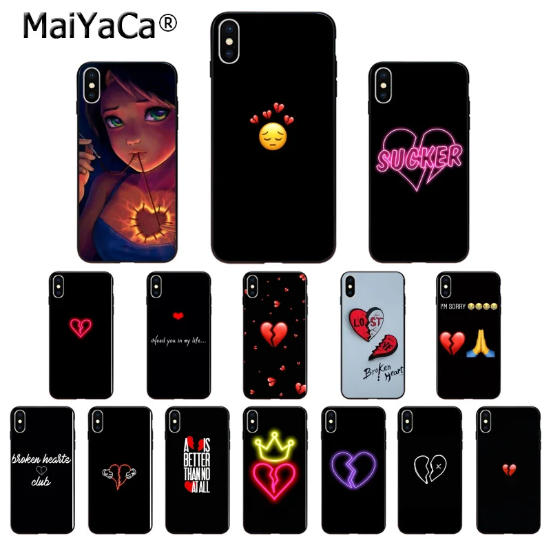 

MaiYaCa broken heart Black TPU Soft Phone Case Cover for Apple iPhone 8 7 6 6S Plus X XS MAX 5 5S SE XR Cover