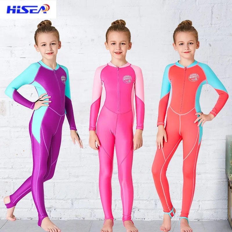 Hisea Kids гидрокостюм для дайвинга, костюмы для девочек, купальные костюмы для детей, водные виды спорта, защита от сыпи, цельный серфинг плавание, с длинными рукавами