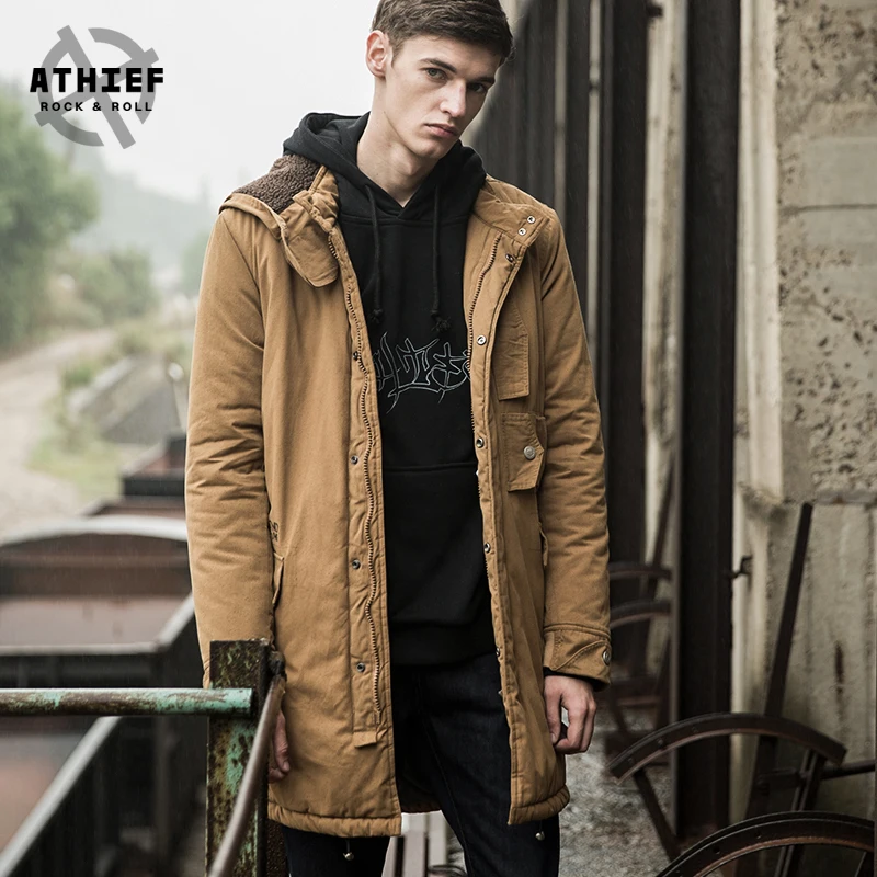 

Athief Parkas Cotton-padded jacketdovetail khaki casual Embroidery pockets lightweight warm comfortable