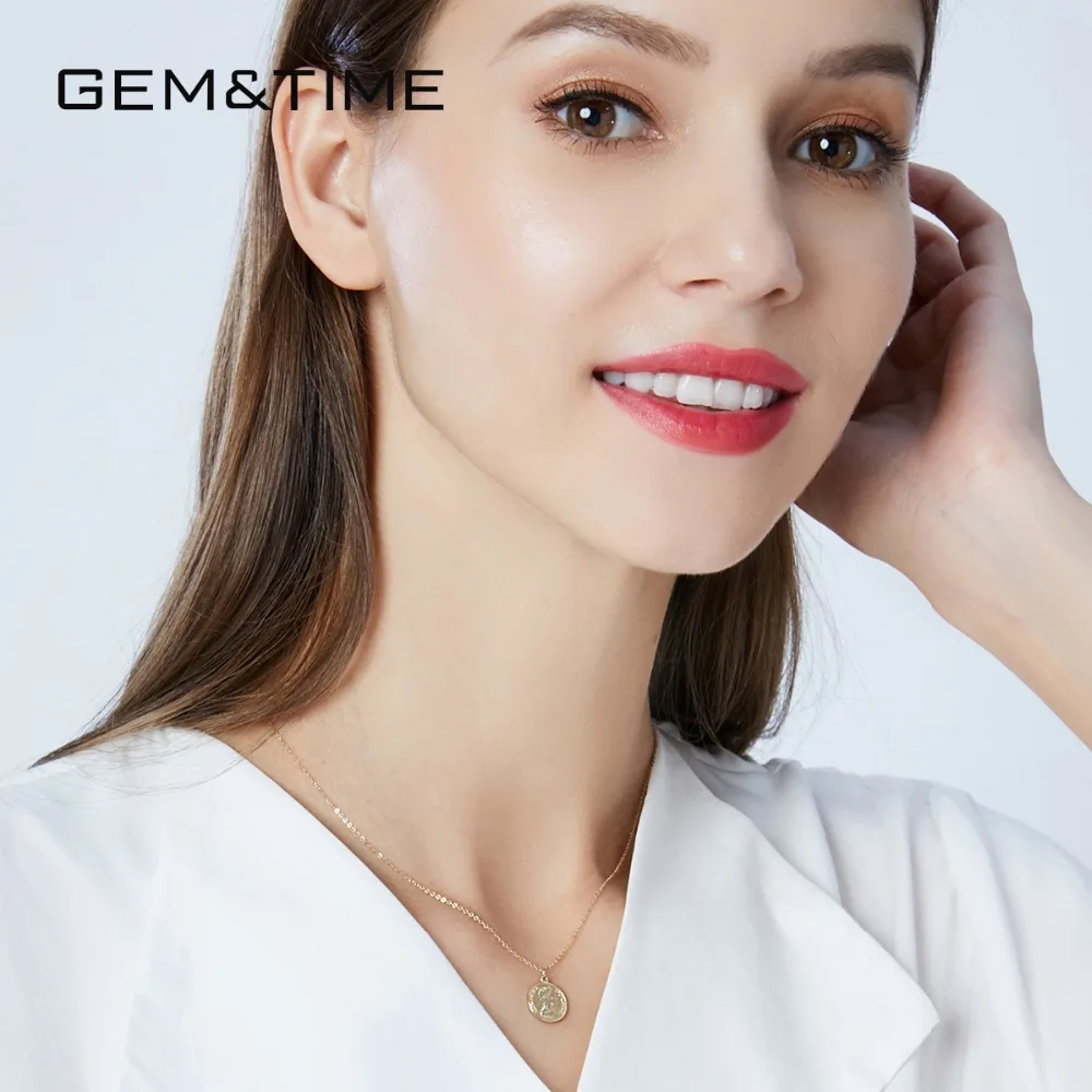 Gem& Time Elizabeth круглые 14 к Золотые круглые ожерелья с подвесками для женщин Свадебные обручальные ювелирные изделия Желтое золото ожерелье AU585 N14101