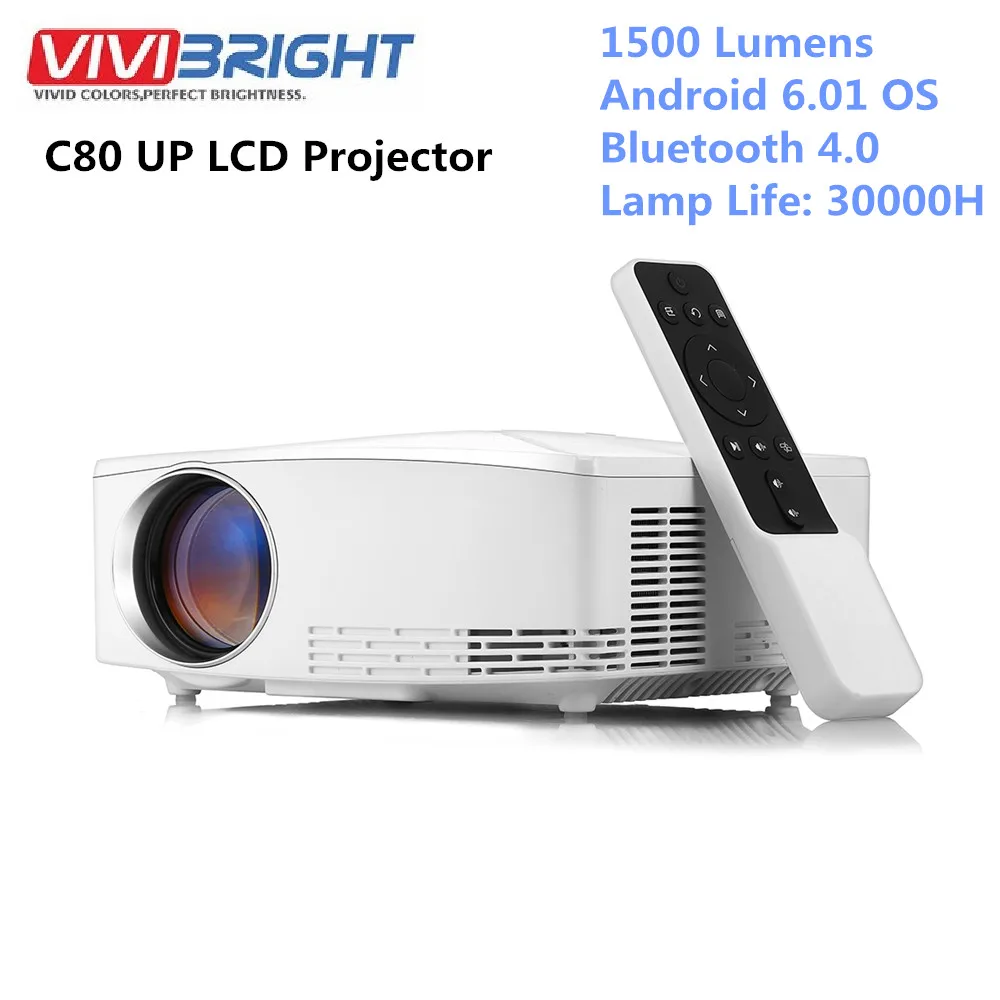 VIVIBRIGHT C80 до ЖК-проектор для домашнего кинотеатра HDMI 1500 люмен поддержка 1080P USB Android Bluetooth 4,0 для ноутбука