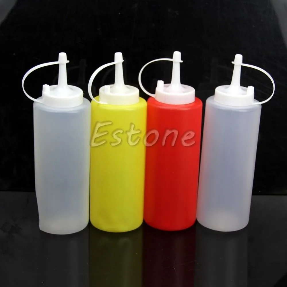 

2pcs 350ml Kitchen Plastic Squeeze Dispenser Cruet Bottles Sauces Oils Ketchup
