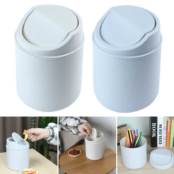 

Countertop Mini Trash Can Swing Lid Removable Cover Table Wastebasket for Home DTT88