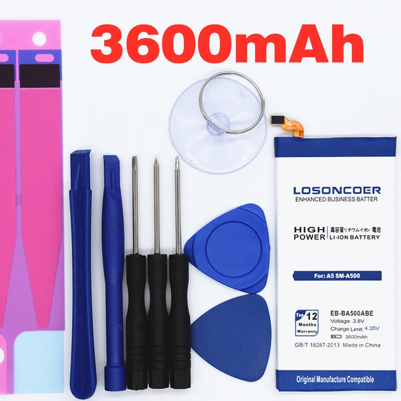 

100% LOSONCOER 3600mAh EB-BA500ABE Battery for Samsung Galaxy A5 2015 A5009 A5000 A500F A500H SM-A500F A500K SM-A500FU SM-A500