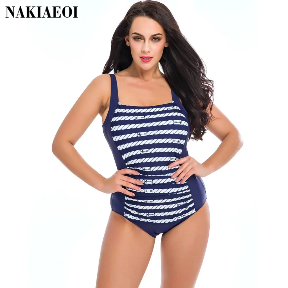 

Plus Size One-Piece Suits Swimwear Women One Piece Swimsuits 2019 Beach Print Vintage Retro Bathing Suits Swim Wear 4XL Monikini