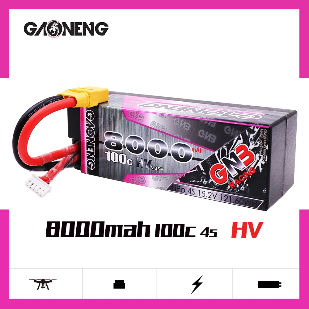 Аккумулятор LiPo Gaoneng GNB 8000 мАч 4S 15 2 в HV 100C/200C жестком корпусе разъем XT90 для 1:8 1/8