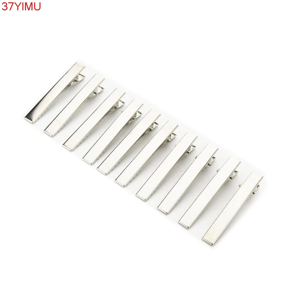 50Pcs 5.6*0.88cm Silver Flat Alligator Hairpins Metal Single Prong