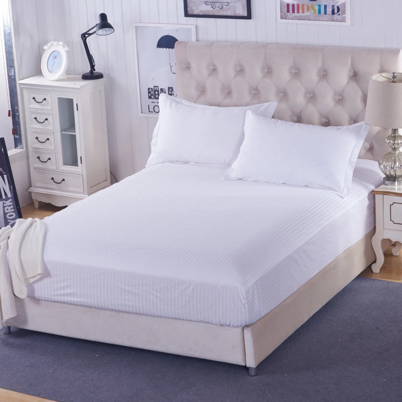 

Modern style pure white satin stripe bedding textile hotel 3 Pcs 1Pcs fitted sheet+ 2Pcs pillowcase three sizes super soft new