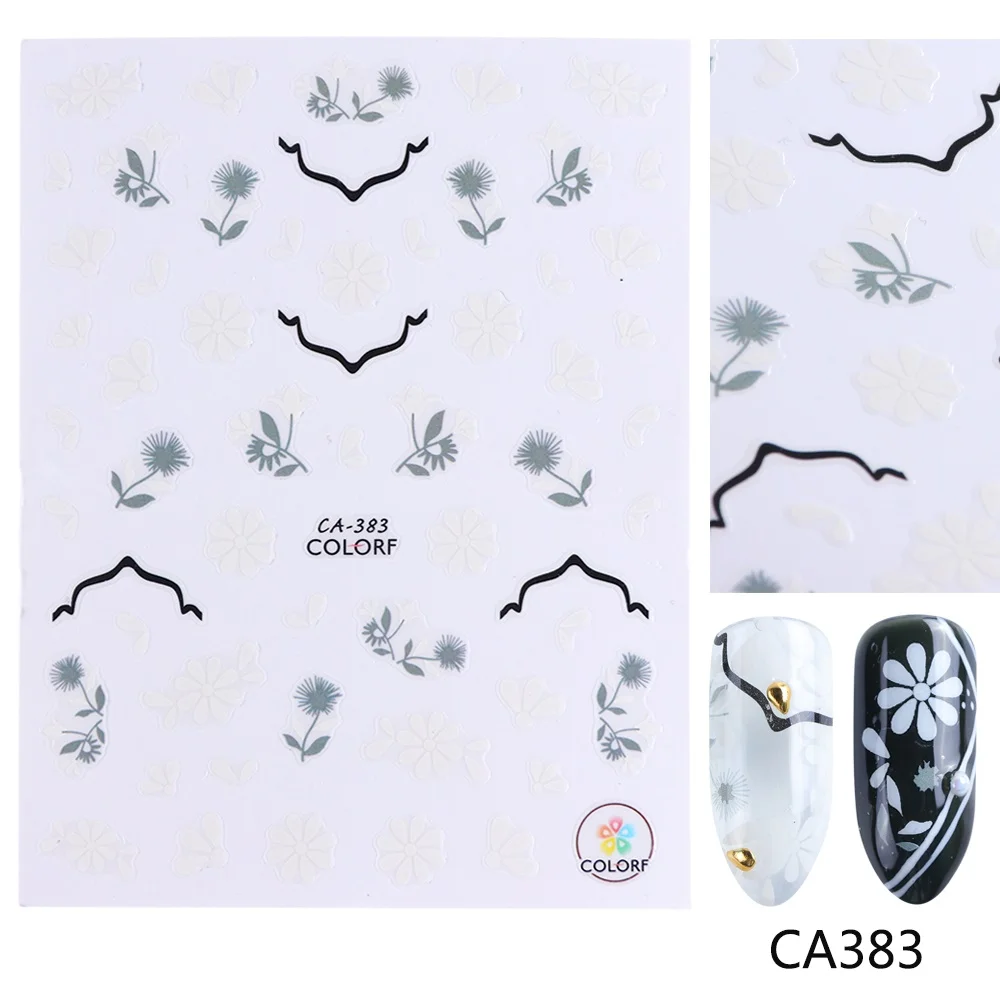 CA383 1 шт. 3D Рельефный цветок для дизайна ногтей, наклейки с животным флором, переводная наклейка из фольги, сделай сам, маникюрный декор, слайдер, LACA383-391 - Цвет: CA383