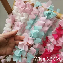3.5CM Wide Gradient Colors Chiffon Lace Ruffle Trim Ribbon Flowers Embroidery Lace fabric Garment Dress Skirt DIY Sewing Guipure asymmetric ruffle trim ditsy skirt