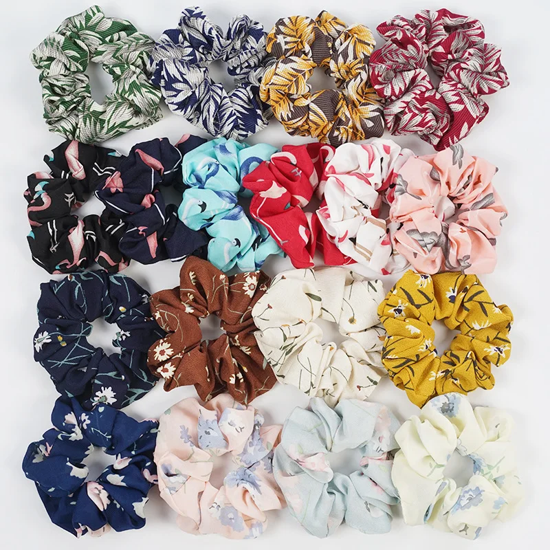 

1Pc Vintage Hair Scrunchies Lady Stretch Chiffon Scrunchie Women Elastic Hair Bands Girls Headwear Floral Hair Tie Drop Shipping