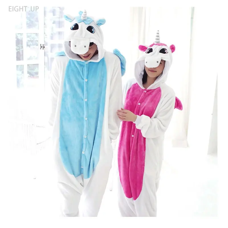 

Blue Pink Unicorn Kigurumi Pajamas Onesies Winter Kawaii Anime Hoodie Pyjamas Cosplay Costume Adult Children Nightgown dress