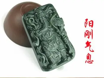 

Koraba Fine Jewelry Chinese Hetian Jade Hand Carved Guan Gong Warrior God Amulet Pendant Necklace Free Shipping