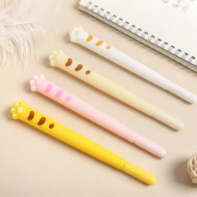 

4 pcs Cute cat paw gel pen set 0.5mm ballpoint Black color ink pens writing kitties claw Stationery Office School supplies A6621