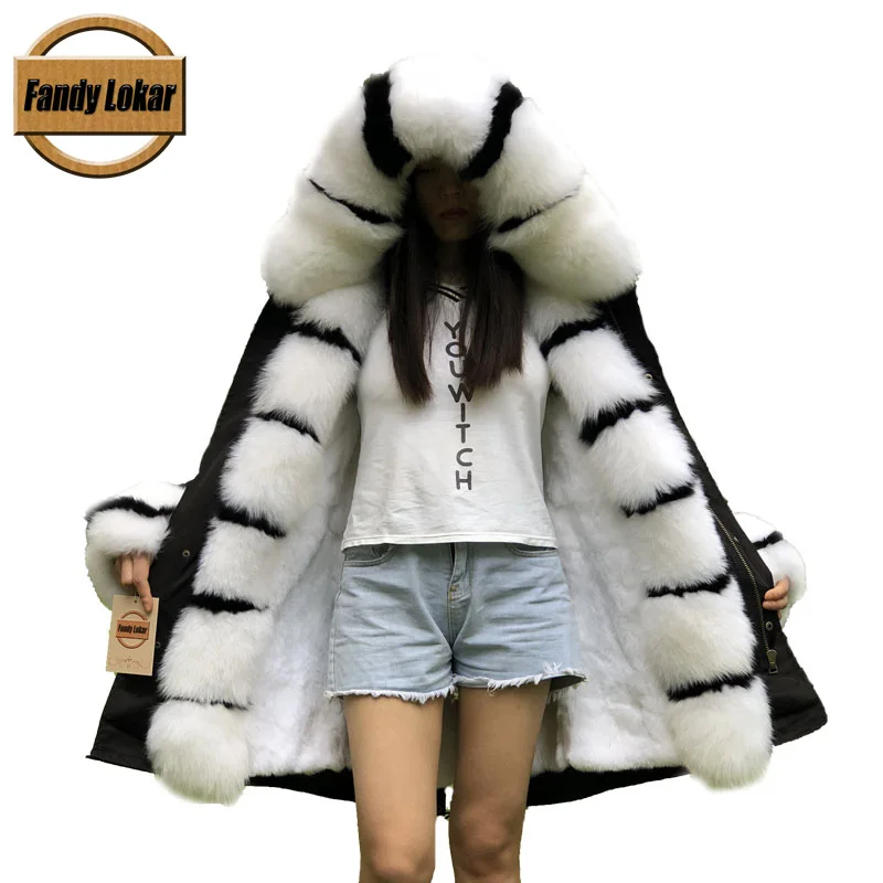 

Fandy Lokar New Real Fur Parka Women Winter Jacket Real Fox Fur Hood Coats Nature Rabbit Fur Lining Jackets Female Real Fur Coat