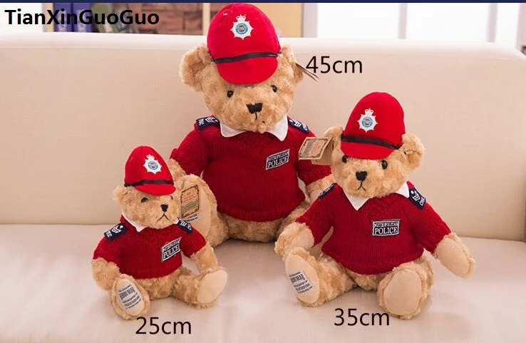 Прекрасный Мишка dresseed красная ткань плюшевые игрушечные Полицейские медведь мягкая кукла Throw Подушка подарок на Новый год b2889
