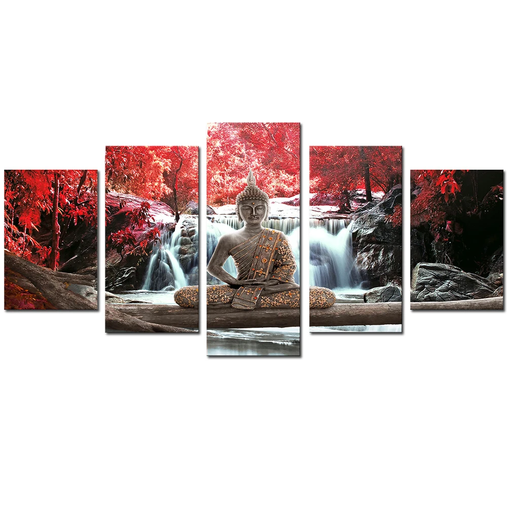 Buddha Wall Art Canvas Print Painting 5 Pieces Framed For Living Room