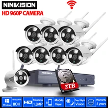 CCTV Системы 960 P 8CH HD Беспроводной комплект Ночное видение IP Камера Wi-Fi видеонаблюдения Камера комплект домашней безопасности Системы видеонаблюдения 2 ТБ HDD
