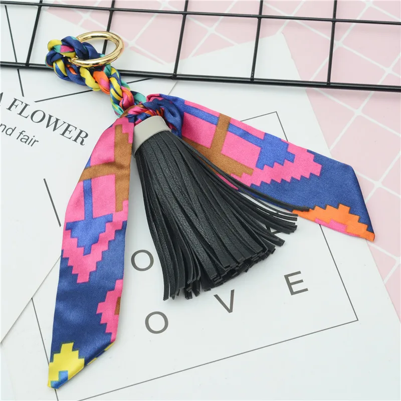 Felyskep новые шелковые шарфы брелки из искусственной кожи брелок с кисточками для женщин сумка Шарм Кулон Acessory 286WA