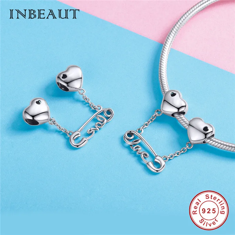 INBEAUT 100% Настоящее серебро 925 пробы любовь буквы резные сердца бусины безопасность