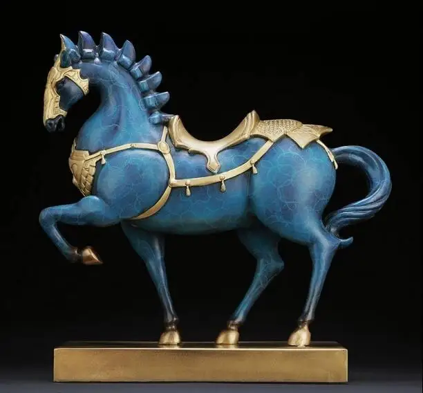 

12.5" Chinese Folk Master Create Pure Copper Painted Painting War Horse Horses Statue