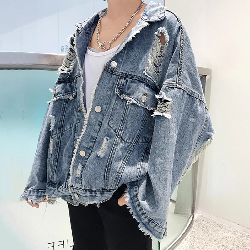 Cassé Style Pour Jean En Veste Décontracté Denim Chart 2018 Hiver See Manteau Femmes Trou Loose Jeans Fit 5qWTO4