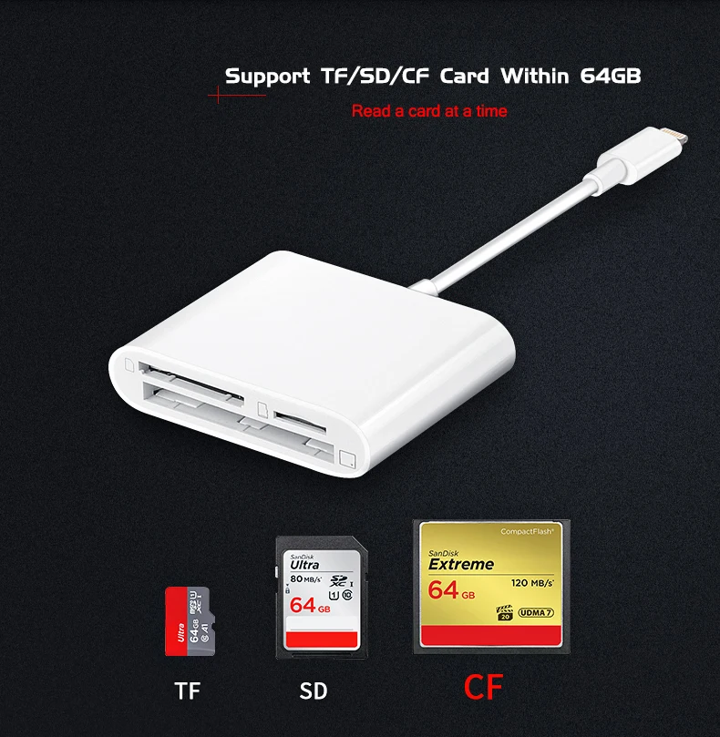 Тройной CF TF SD Card Reader комплект цифровой камеры 256 г поддержка не нужно приложение освещение адаптер для iPhone iPad iOS 9,2-новейший