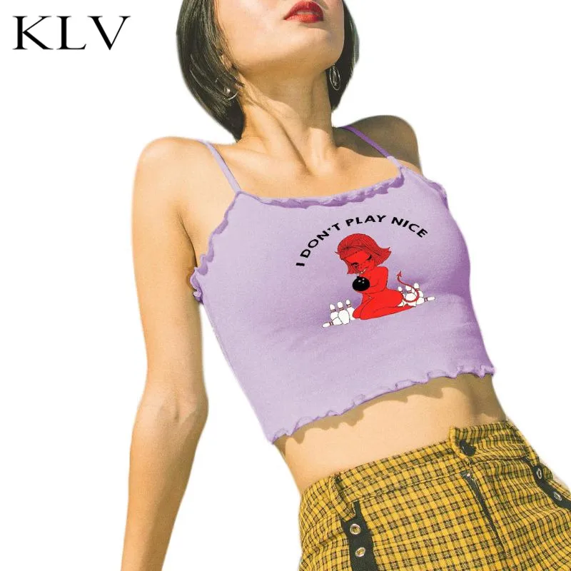 Женский сексуальный топ на бретельках с рюшами и отделкой, милый топ с надписью «Маленький Дьявол», Harajuku Camisole, тонкая забавная уличная одежда