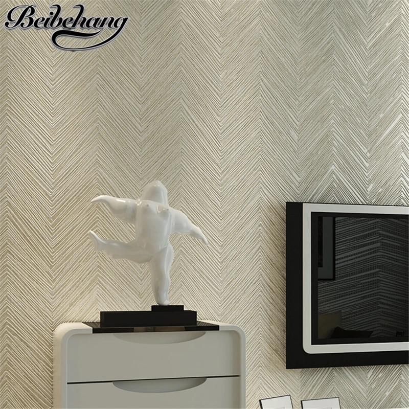 beibehang Modern Simple Pure Color Striped Wallpaper 3D Nonwoven Linen Bedroom Living Room Dark Background | Обустройство дома