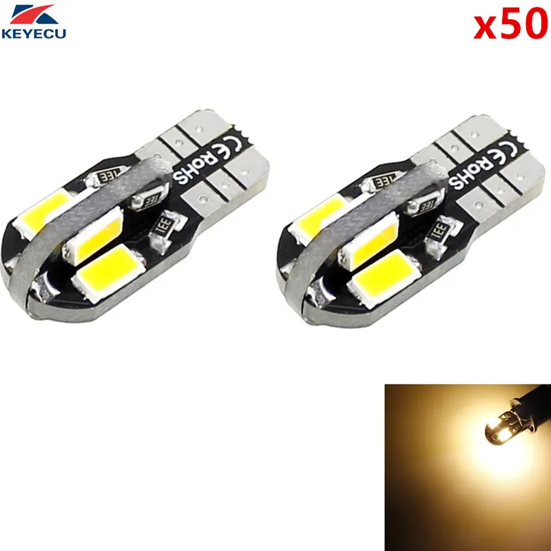 Keyecu 50 упак. теплый белый W5W T10 8smd 5730 автомобиль интерьера и экстерьера светодиодные лампы для Географические карты купол любезно Номерные знаки для мотоциклов свет