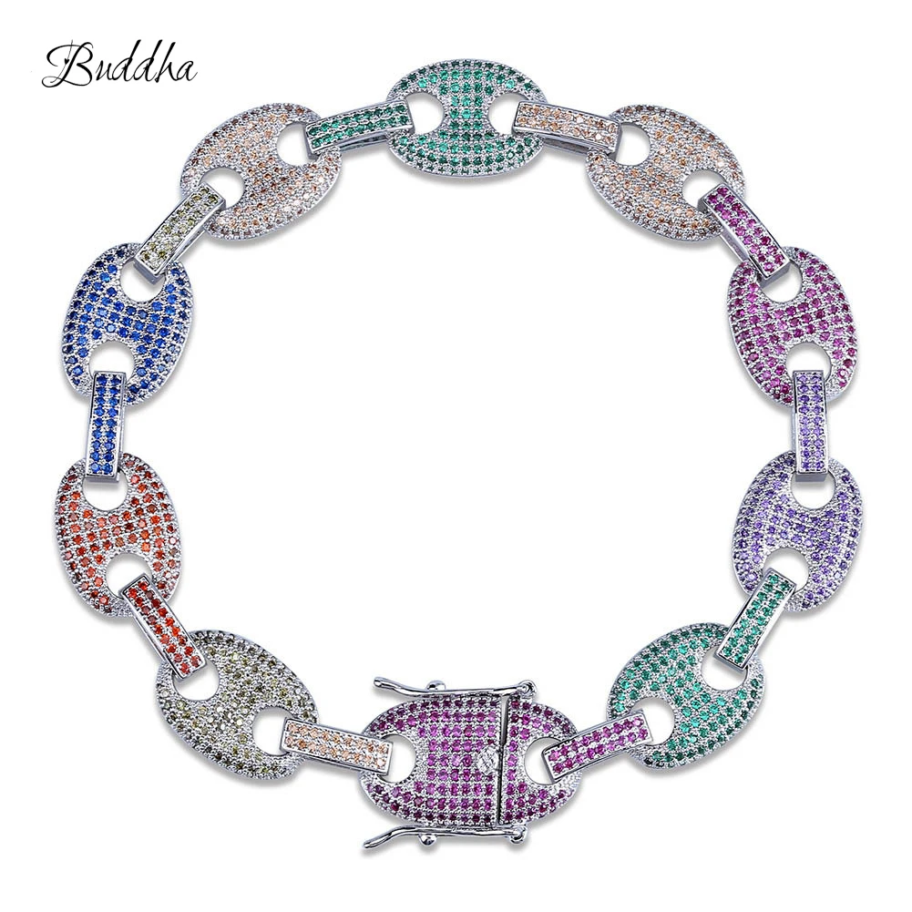 

9mm Men's Chunky Iced Out Zircon Miami Cuban Link Hoof Bracelet Bling Hip Hop Jewelry Gold Silver AAA CZ Cuban Chain Bracelets