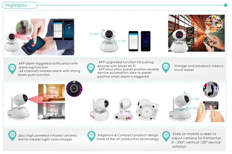 Intelligent Network Pan & Tilt HD IP Camera with Wireless Alarm Push to Vcare Wireless Smart Home Alarm Security System Free APP_4