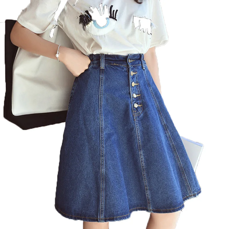 

Women fashion button swing denim skirt