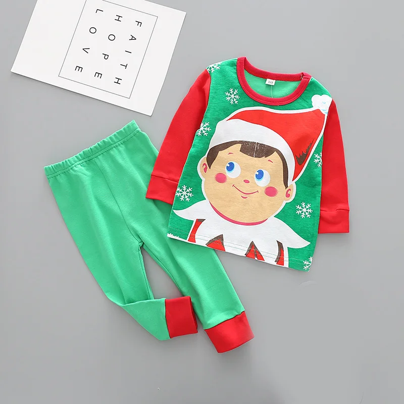 Детский костюм для мальчиков и девочек Рождественская Одежда для мальчиков и девочек, костюм с принтом Санта Клауса и лося+ штаны Одежда для младенцев От 1 до 5 лет