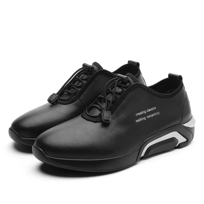 

Man Leather Casual Shoes Black Red Mens Spring Autumn Sneakers Elastic Band Classic Shoes For Men Comfortable Flat Male Footwear